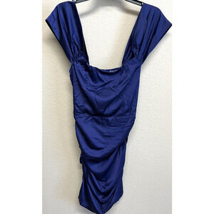 AREA Purple Satin Ruched Dress Size L Cocktail Bodycon